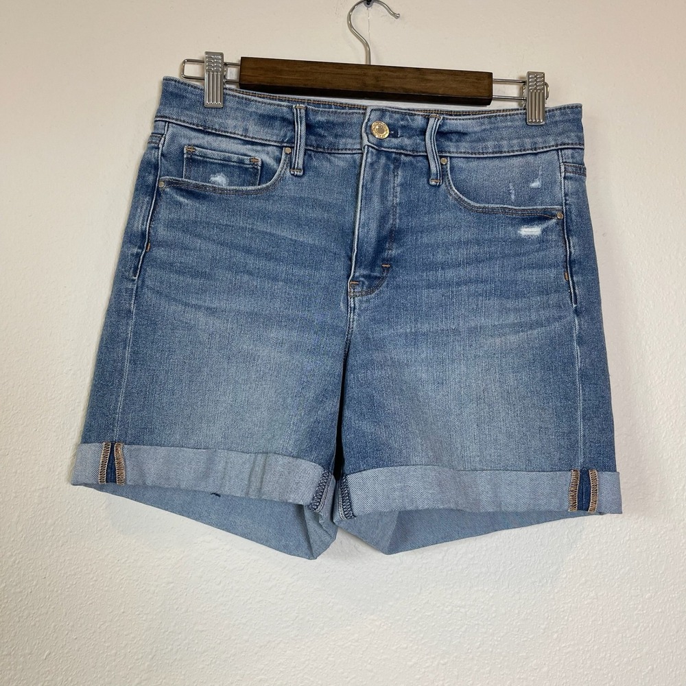 White House Black Market Womens Size 4 Medium Wash Cuffed Denim Shorts 5 Inseam
